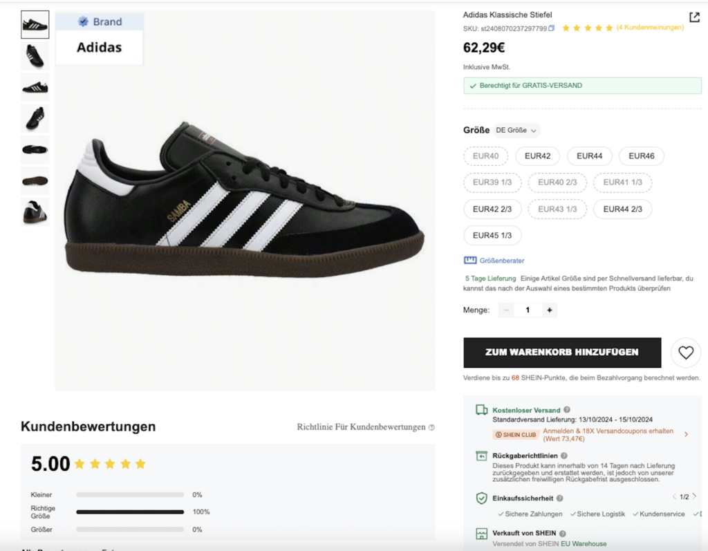 Western brands on Shein: Adidas